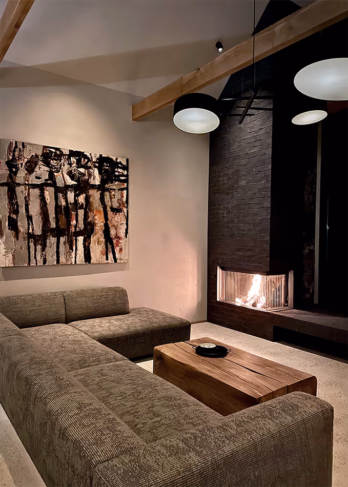Fireplace and couch area